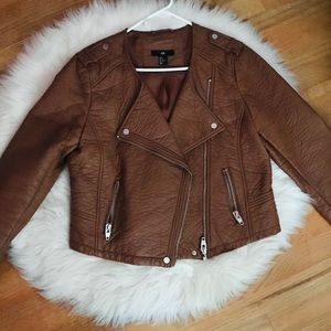 H&M brown faux leather jacket